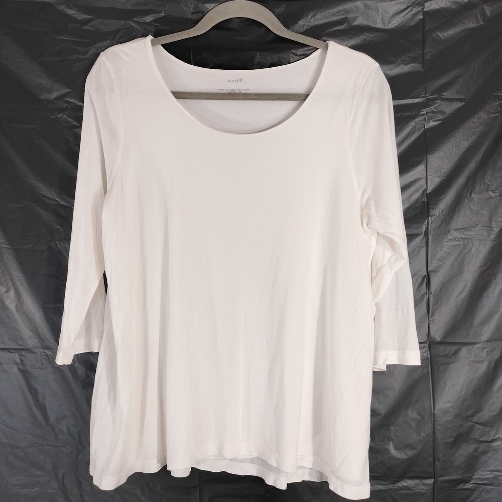 Pure Jill White Elliptical Tee; Supersoft 3/4 Sleeve Modal Rayon TP217111